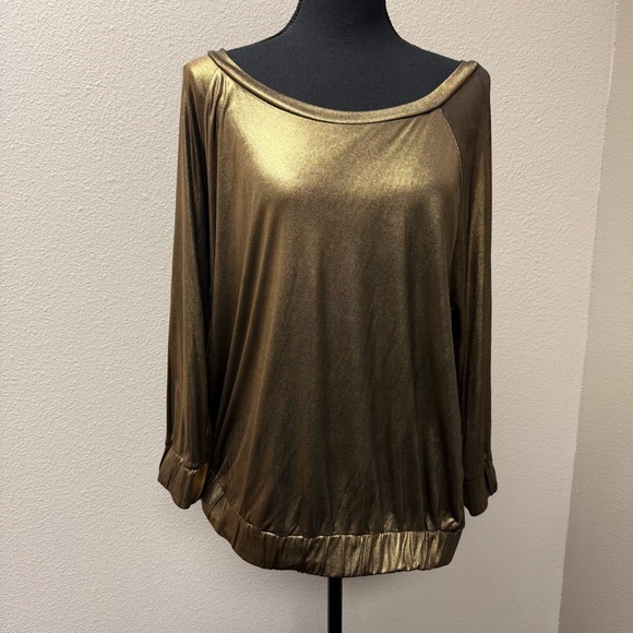 Rachel Roy Gold Metallic Blouse Large Dolman Sleeve Glam Top - Picture 2 of 8